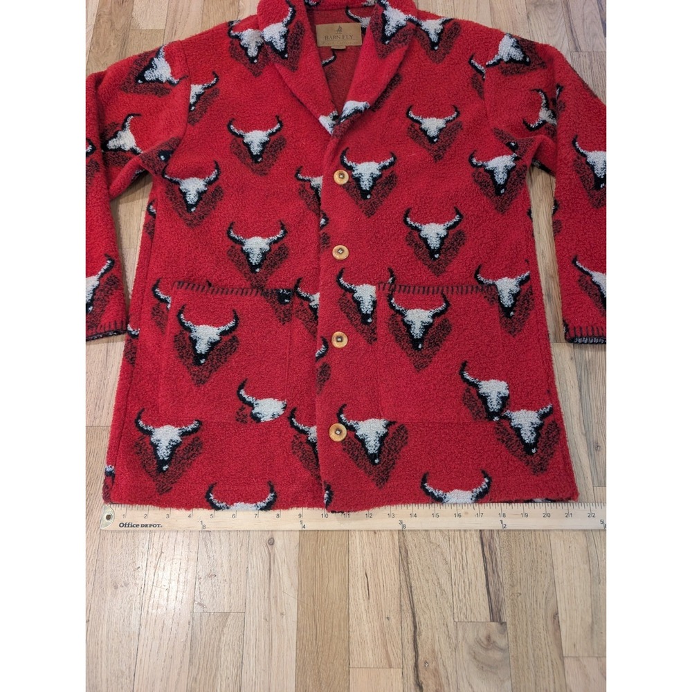 Vintage Barn Fly Bronco Bull Fleece Cardigan Jacket Small Ranch Western Red S - Picture 7 of 16